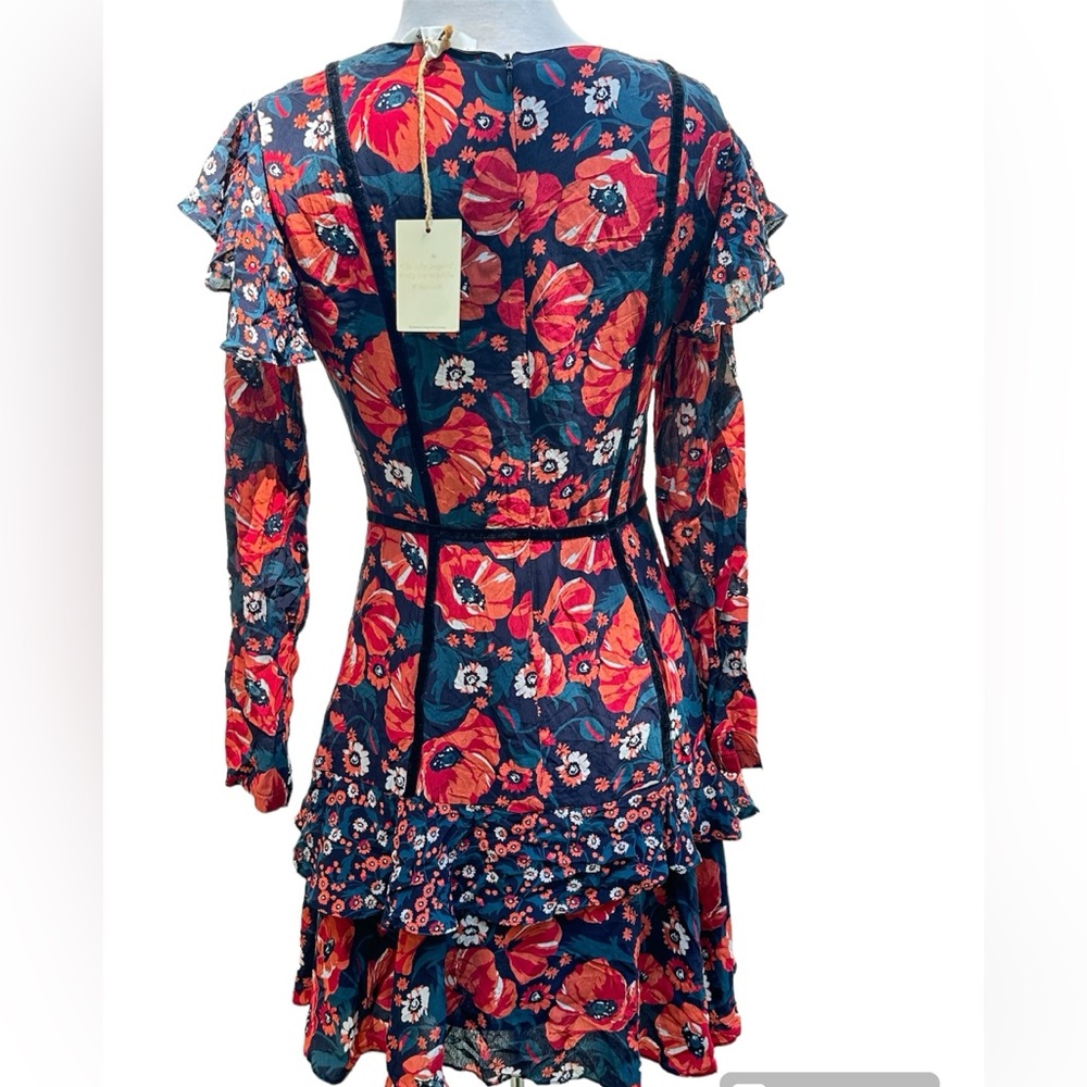 NWT Ella Moon Floral Print Two Tier Ruffle Trim Dress Size XS (XP) - Picture 4 of 12